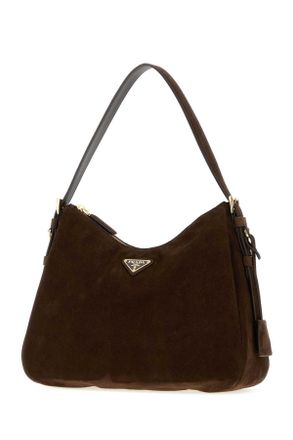 Prada Womens Dark Brown Suede Shoulder Bag Moro Borse A Mano