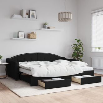 vidaXL Sof&aacute; Cama Nido Con Cajones Tela Negro 90x200 Cm Vidaxl