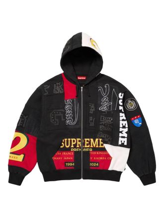SUPREME Hoodie met patchwork en rits - Zwart
