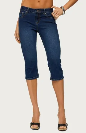 Edikted Fifer Low Rise Capri Jeans in Dark-Blue-Washed at Nordstrom, Size X-Large