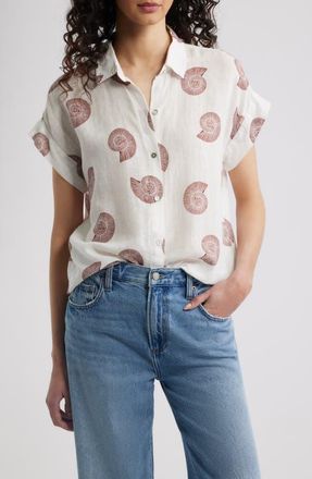 Rails Farrah Linen Blend Short Sleeve Button-Up Shirt in Spiral Shells at Nordstrom, Size Xx-Large