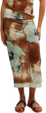 Free People Sunset Print Mesh Maxi Skirt in Moss Combo-Boardwalk at Nordstrom Rack, Size Small