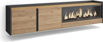 Skraut Home Skraut Home - Mueble Tv, Televisi&oacute;n, Muebles De Sal&oacute;n, Almacenaje, 212x35x50cm, Para Tv Hasta 80, Chimenea El&eacute;ctrica Xxl, Colgado, Suspendido, Estilo 