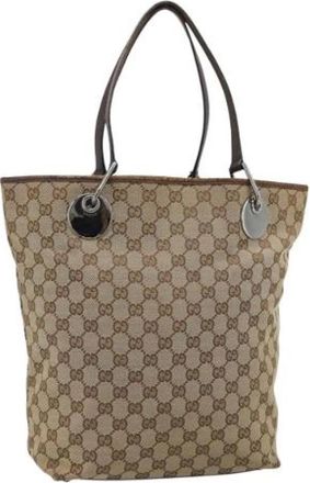 Gucci Pre-owned Vintage GG Canvas Tote Bag - Dames - Vintage Shopper - Beige - ONE Size - Leer - Vintage