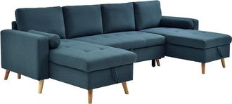 Vente-Unique Sof&aacute; rinconera panor&aacute;mico convertible en tela azul petr&oacute;leo - KORI