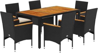 vidaXL Set De Comedor Jard&iacute;n 7 Pzas Con Cojines Rat&aacute;n Pe Acacia Negro Vidaxl