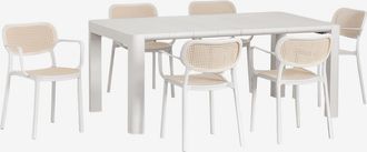 Sklum Set De Mesa Rectangular (180x100 Cm) Arnadine Y 6 Sillas De Jard&iacute;n Apilables Con Reposabrazos Omara Sklum