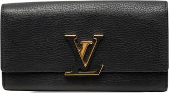 Louis Vuitton Black Noir Leather Long Wallet (Bi-Fold) (Pre-Owned)