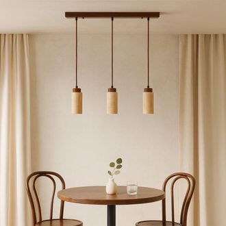 Concept Usine L&aacute;mpara colgante de dise&ntilde;o de 3 focos en efecto travertino y madera