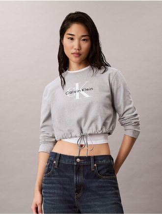 Calvin Klein Jeans Calvin Klein Womens Monologo Cropped Drawstring Tee - Grey - XL