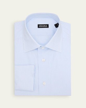 Ermenegildo Zegna Mens Pure Cotton Grid Check Dress Shirt