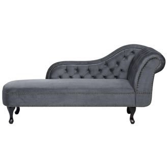 Beliani Beliani - Chaise Longue Tapizado En Terciopelo Gris Con Botones Versi&oacute;n Derecha Nimes