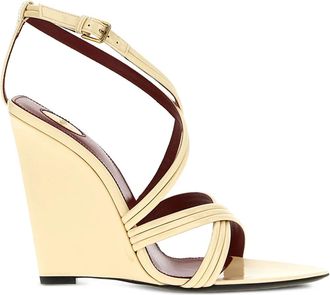 Saint Laurent 110 mm leren sandalen met gekruiste bandjes en sleehak - Beige