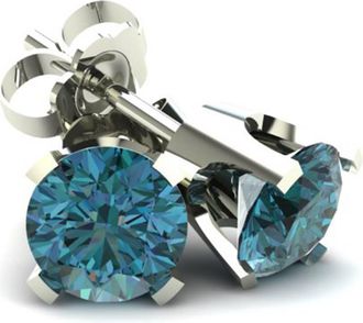 Pompeii3 50Ct Round Brilliant Cut Heat Treated Blue Diamond Stud Earrings in 14K Gold Classic Setting