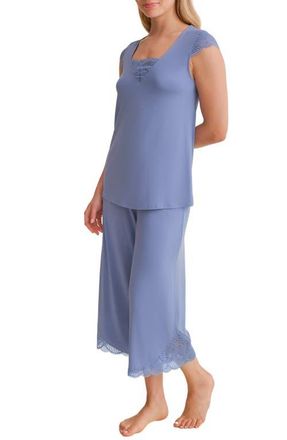 Fleur't Belle &Eacute;poque Lace Trim Knit Capri Pajamas in Denim at Nordstrom, Size Xx-Large