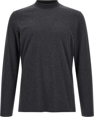 Brunello Cucinelli Grey Solid Mock Collar T-Shirt
