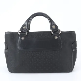 Celine Black Leather Canvas Handbag Tote Bag (Pre-Owned)