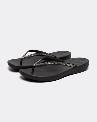 FitFlop Iqushion Sparkle Rubberen Dames Zwarte Flip-Flops
