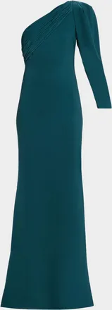 Badgley Mischka One-Shoulder Draped Mermaid Gown