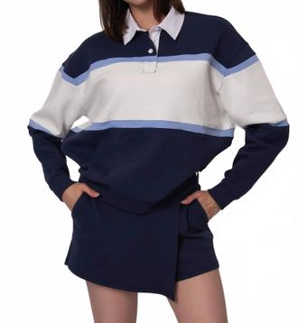 RD Style Esther Polo Pullover Top In Navy