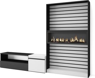 Skraut Home Skraut Home - Muebles De Sal&oacute;n Para Tv, Conjunto De Muebles Comedor, 260x186x35cm, Para Tv Hasta 65, Chimenea El&eacute;ctrica, Estilo Moderno, Blanco Y Negr