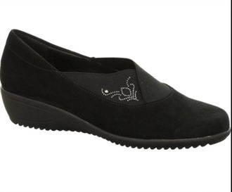 Ara Womens Lael Slip-On Wedge Shoe In Black Suede
