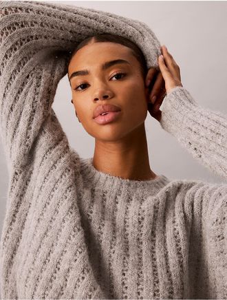 Calvin Klein Jeans Calvin Klein Womens Pointelle Stitch Sweater - Grey - XL