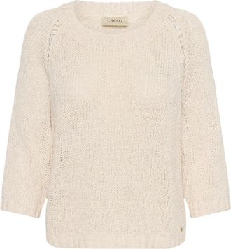 Cream Rondgebreide trui - Dames - Ronde hals truien - Beige - L - Leer - Truien & Vesten