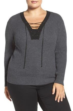 Tart Amity Merino Wool Lace-Up Sweater in Shark/Black at Nordstrom Rack, Size 2 X
