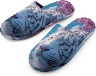 Generic Cherryflowers Tiger (1) Mens Slippers Warm Non-Slip Houes Shose Spa Slipper for Home Bedroom
