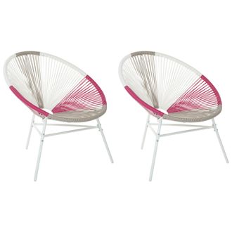 Beliani Conjunto De 2 Sillas De Balc&oacute;n De Rat&aacute;n Sint&eacute;tico Blanco Beige Rosa Resistente A La Intemperie Sala De Estar Jard&iacute;n Bistr&oacute; Moderno Acapulco
