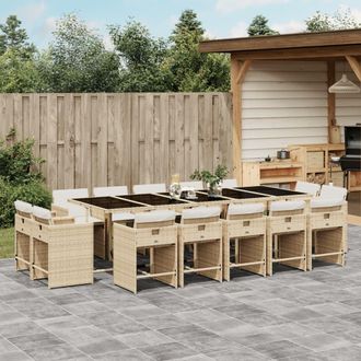 vidaXL Set Comedor De Jard&iacute;n Con Cojines 15 Pzas Rat&aacute;n Sint&eacute;tico Beige Vidaxl