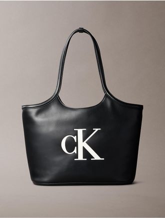 Calvin Klein Womens Embossed Monogram Tote Bag - Black