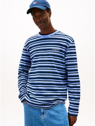 Tommy Hilfiger Mens Tommy Jeans Long-Sleeve Stripe T-Shirt - Blue - M