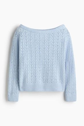 H&M Pointelle-knit Off-the-shoulder Jumper in Light Blue at Nordstrom, Size Xx-Large