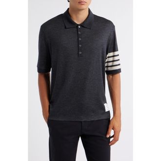 Thom Browne 4-Bar Virgin Wool Jersey Polo in Charcoal at Nordstrom, Size 1