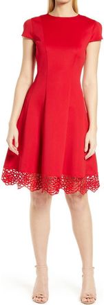 Julia Jordan Donna Ricco Tulip Sleeve Lace Hem Fit & Flare Dress in Red at Nordstrom Rack, Size 10