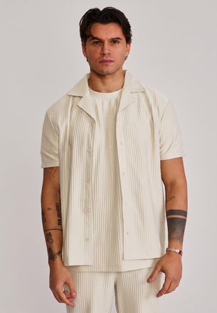 Siksilk Camisa de Hombre Ecru Plisada XXL