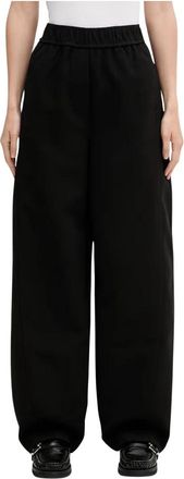 Ganni Broek met elastische tailleband - Dames - Wijde Broeken - Zwart - L - Polyester - Broeken