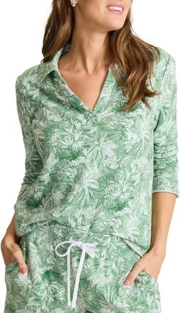 Tommy Bahama Marina Del Mar Forte Botanical Print Cotton Fleece Top in Granite Green at Nordstrom, Size X-Large