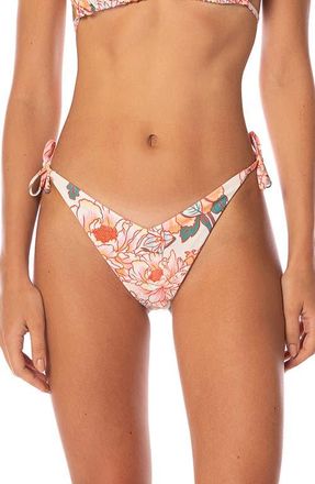Maaji Japanese Summer Sun Reversible Side Tie Bikini Bottoms in Open Beige at Nordstrom, Size Medium
