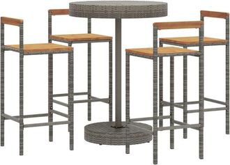 vidaXL Mesa Bar Y Taburetes Jard&iacute;n 5 Pzas Madera Acacia Rat&aacute;n Pe Gris Vidaxl