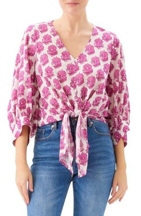 Karen Kane Batik Print Tie Front Cotton Top in Pink Print at Nordstrom, Size X-Large