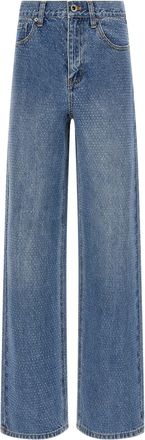 Self Portrait Rhinestone Denim Straight Leg Jeans Blu-Donna