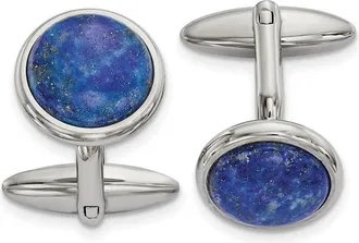 Diamond2Deal Stainless Steel Polished Lapis Circle Cufflinks