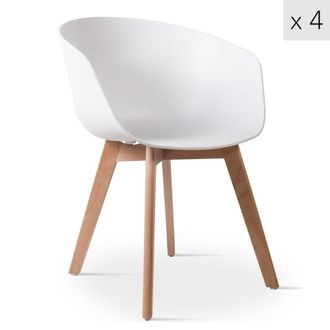 Nordlys Set 4 sillas escandinavas con patas de madera blanco