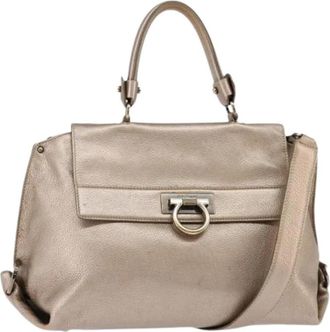 Ferragamo Pre-owned Lederen Handtas - Dames - Vintage Handtas - Beige - ONE Size - Leer - Vintage