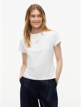 Tommy Hilfiger Womens Slim Script Monogram T-Shirt - White - L