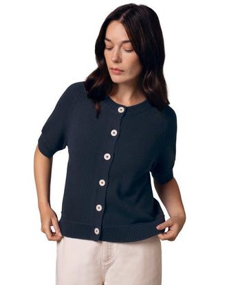 Celtic & Co. Short Sleeve Knitted Cardigan in Navy at Nordstrom, Size X-Large