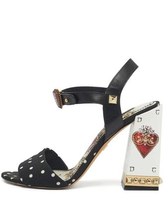 Dolce & Gabbana polka-dot heart buckle sandals - women - Calf Leather/Calf Leather/Calf Leather - 39.5 - Black